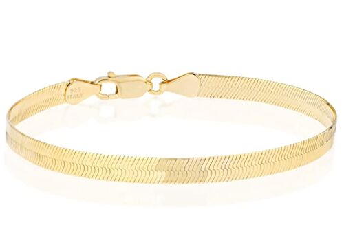 Itallian Herringbone Sterling Silver Snake Chain Bracelet - Gold