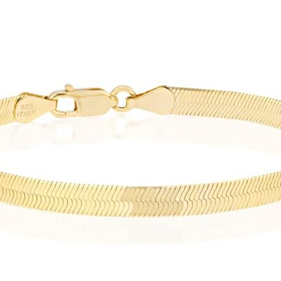 Itallian Herringbone Sterling Silver Snake Chain Bracelet - Gold