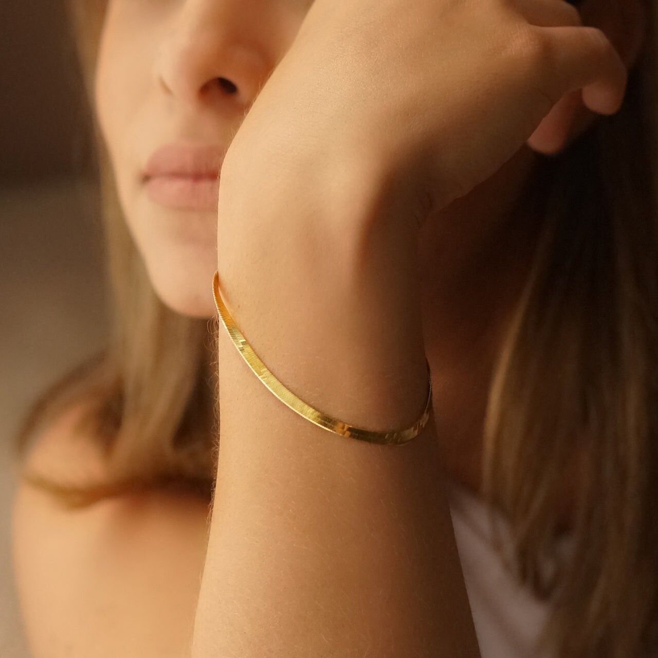 Bracciale A Catena Serpente In Argento Sterling 925 A Spina Di Pesce Italiana - Oro Rosa