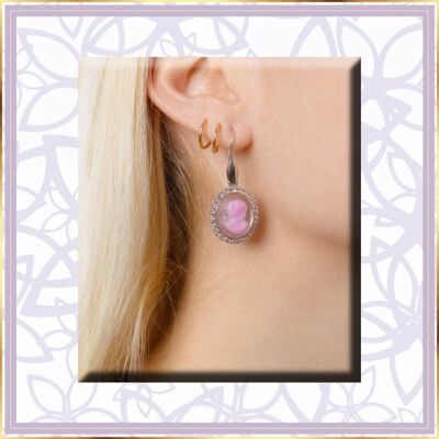 Pendientes Maria Luigia camafeo lila con base transparente