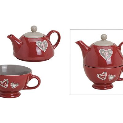 Teekannen-Set Herz aus Keramik, 2-teilig