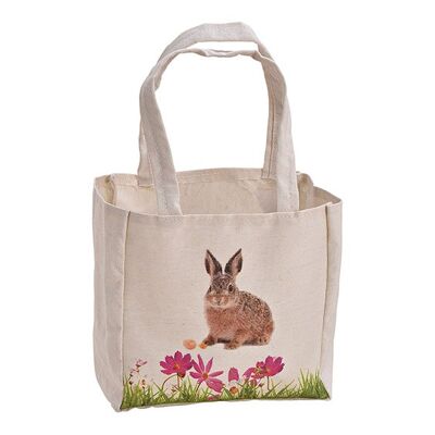 Tasche Hase Dekor mit Henkel aus Textil Beige (B/H/T) 16x16x10cm