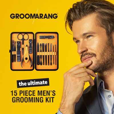 Groomarang 'The Ultimate' Kit da 15 pezzi per manicure e pedicure da uomo, 12