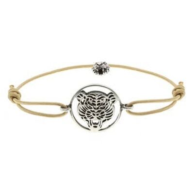 Pulsera Goya cabeza de jaguar en plata cordón arena de apriete