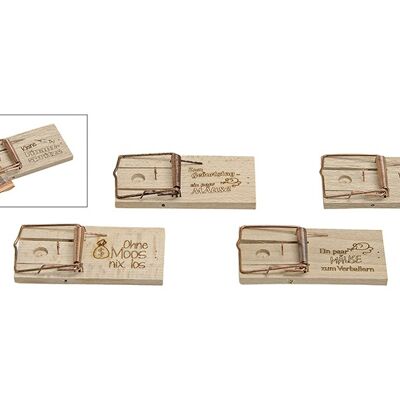 Mausefallen Geldgeschenk aus Holz, 4-fach sortiert, B10 x H5 cm