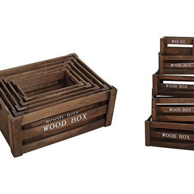 Kisten-Set in braun aus Holz, 5-teilig, B37 x T28 x H15 cm