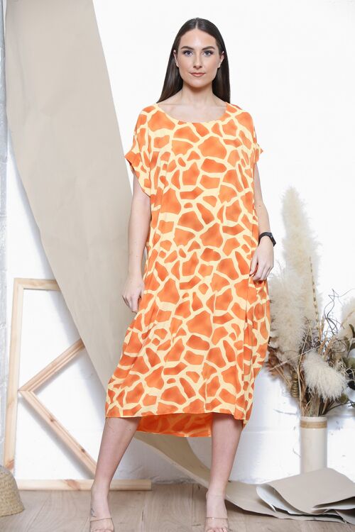 Orange croc print short sleeve midi dress