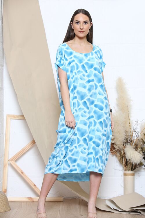 Sky Blue croc print short sleeve midi dress