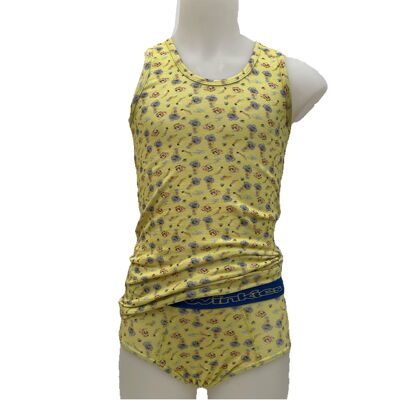 Underwear set overall print with slip yellow boys