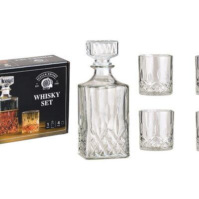 Whisky Set aus Glas 5er Set, Flasche 1l + Gläser 285ml, (B/H/T) 26x21x10cm