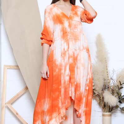 Orange tie dye ruffled maxi dress