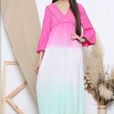 Maxi vestido fucsia con ribete de encaje