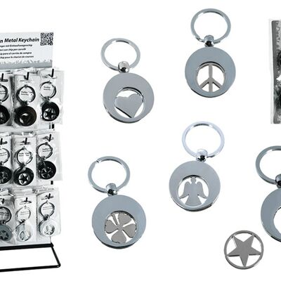 Schlüsselanhänger mit Einkaufswagenchip Symbol aus Metall Silber 5-fach, (B/H) 3x3cm, 60 Stk. auf Display