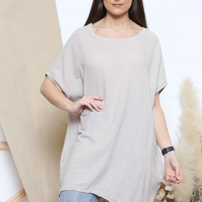 Beige loose fit top with pockets