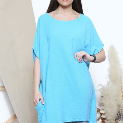 Sky blue loose fit top with pockets