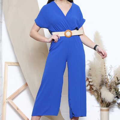 Royal Blue V neck jumpsuit with belt