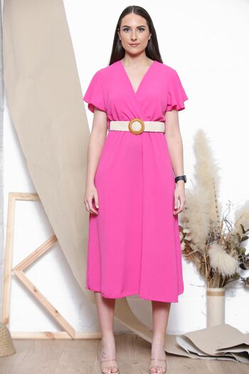 Robe midi fuchsia avec ceinture stylée 3