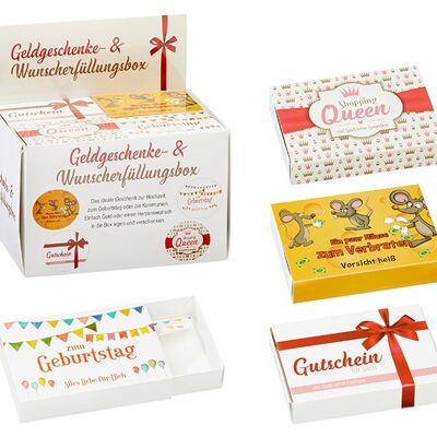 Geldgeschenk Box aus Papier/Pappe Bunt 4-fach, (B/H/T) 10x7x2cm, 24 Stk. im Display