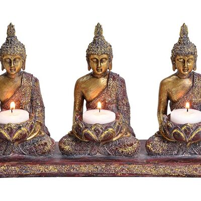 Teelichthalter Buddha für 3 Teelichter aus Poly Bunt, gold Glitter (B/H/T) 29x17x8cm