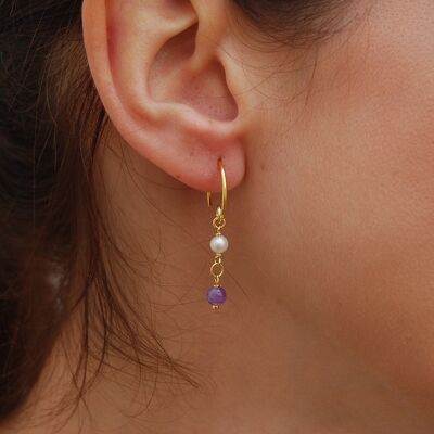 Silver 925 hoops earrings with pearls and amethyst.