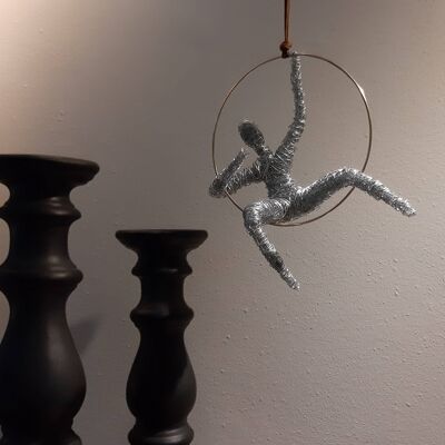 Escultura de acróbata de aro aéreo, decoración de arte de pared de deportes