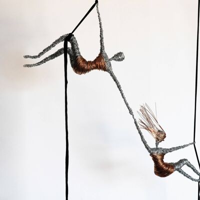 Aerial Yoga Women Figure Wire Sculptures, Set of 2 Aerial