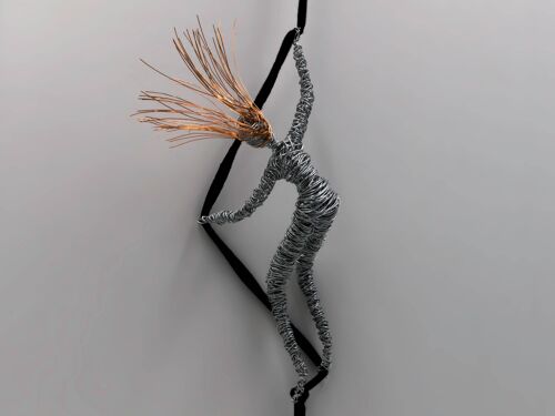 Climbing Female Figure Sculpture Wall Art Steel cord