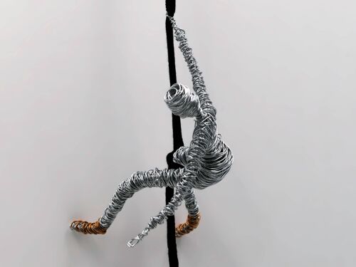 Climbing Figure Metal Wall Art, Wire Sculpture Wall Hanging Cotton cord