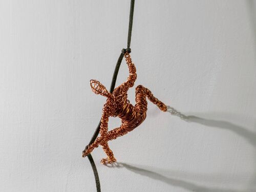 Climbing Man, Wire Sculpture, Wall Sculpture Fabric cord