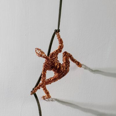 Climbing Man, Wire Sculpture, Wall Sculpture Fabric cord