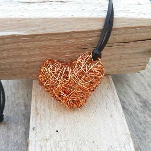 Copper Heart necklace, Handmade, Wire Sculpture Art