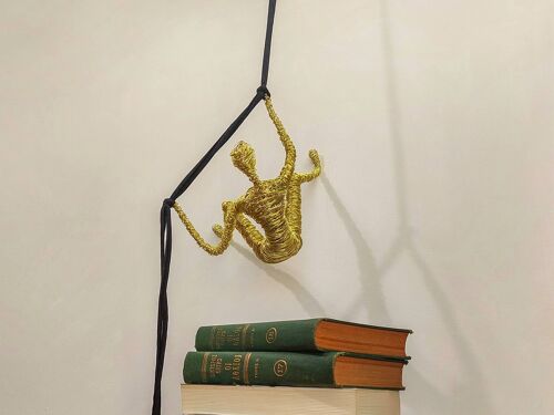 Golden Wall Sculpture, Climb Man Steel cord