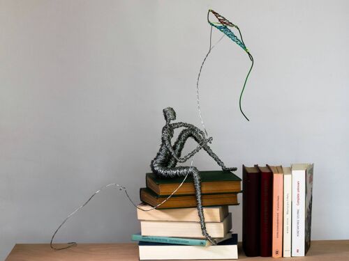 Large Wire Sculpture Figure with Kite