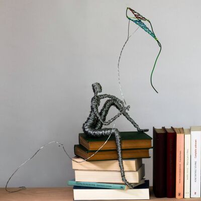 Large Wire Sculpture Figure with Kite