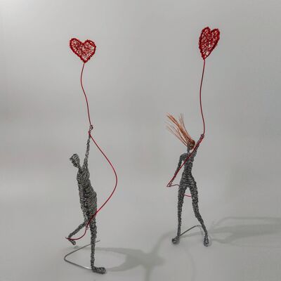 Man and Woman Metal Wire Sculpture, Modern Sculpture