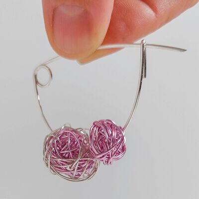 Modern Sterling Silver Brooch, Wire Wrapped Brooch Pink