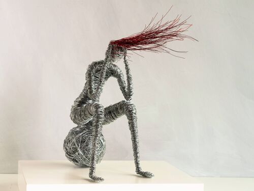 Red Hair Woman Abstract Art Sculpture, Desktop Decor