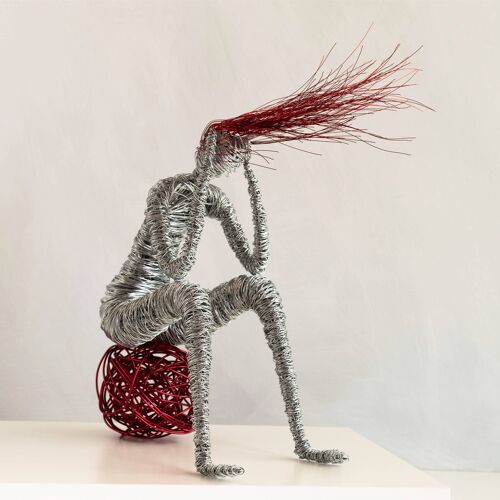 Red Hair Woman Figurine Sculpture, Art Sculpture, Art