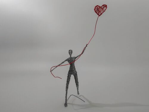 Red Heard Man Metal Wire Sculpture, Modern Sculpture