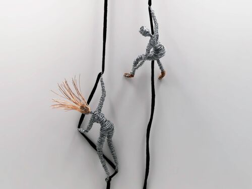 Set of 2  rock climber wall art wire sculptures, man Cotton cord