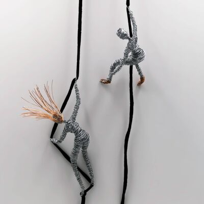 Set of 2  rock climber wall art wire sculptures, man Cotton cord