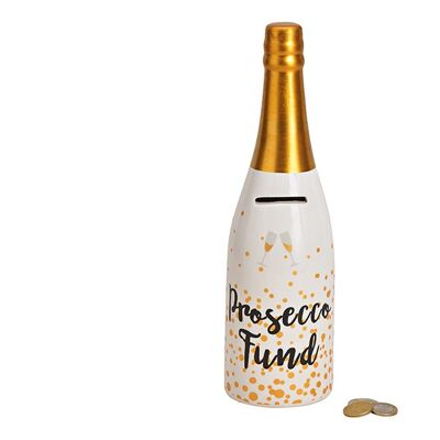 Spardose Flasche, Processo Fund aus Keramik Weiß,gold (B/H/T) 9x30x9cm