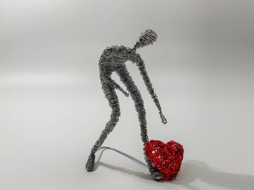 Valentine Man Wire Figure, Red Heart Modern Sculpture