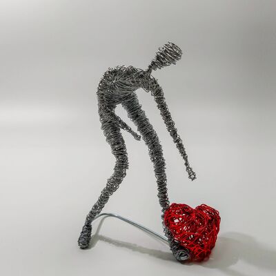 Valentine Man Wire Figure, Red Heart Modern Sculpture