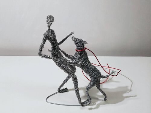Wire Sculpture of German Shepherd, Man and Dog Wire Art