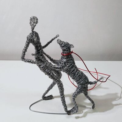 Wire Sculpture of German Shepherd, Man and Dog Wire Art