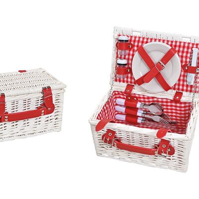 Picknick Korb für 2 Personen Weiß, rot 12er Set, (B/H/T) 30x16x19cm