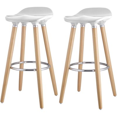 Lot de 2 - Tabouret de bar 47764BL Blanc - assise Plastique dur ABS pieds Metal