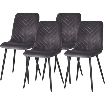 Lot de 4 - Chaise 58300GA Gris Anthracite - assise Velours pieds Metal Noir