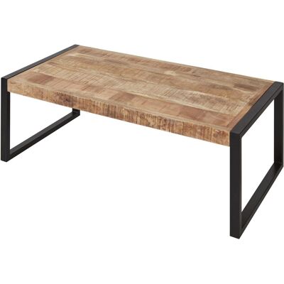 Table basse 18123BS Marron - plateau Bois Mango Massif pieds Metal Noir 120 x 60